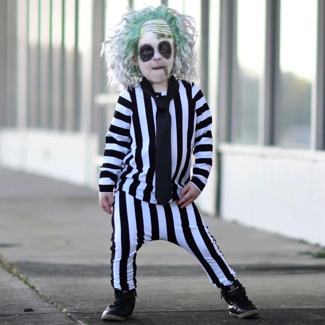 Kid's Beetle Juice Costume Basics, Black and White Stripe Long Sleeve Shirt, Pants and Tie, Easy ... | Etsy (US)