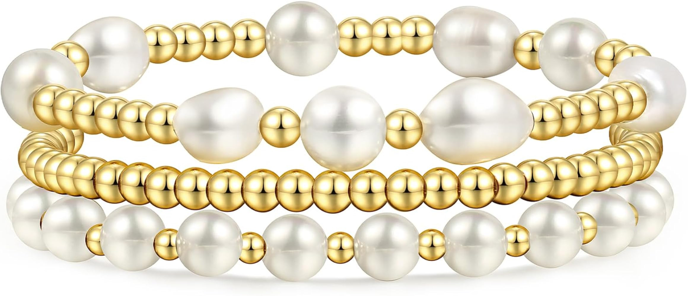 Gold Beaded Bracelets for Women Baroque Pearl Stackable14K Gold Plated Stretch Bead Ball Bracelet... | Amazon (US)
