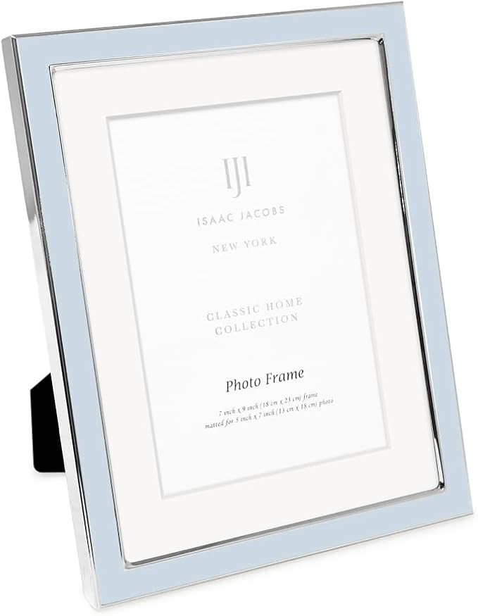 Isaac Jacobs 7x9 (Matted 5x7) Light Blue Enamel Picture Frame with Silver Metal Edge and Easel, T... | Amazon (US)