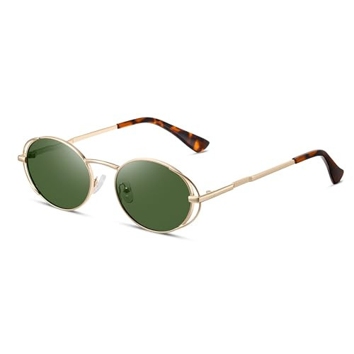 TIANYESY Retro Oval Sunglasses for Men Women 90s Sunglasses Trendy Metal Frame Sun Glasses lentes de sol para mujer (Gold/Green) | Amazon (US)