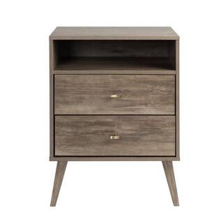 Milo Mid Century Modern 2-Drawer Drifted Gray Tall Nightstand with Open Shelf | The Home Depot