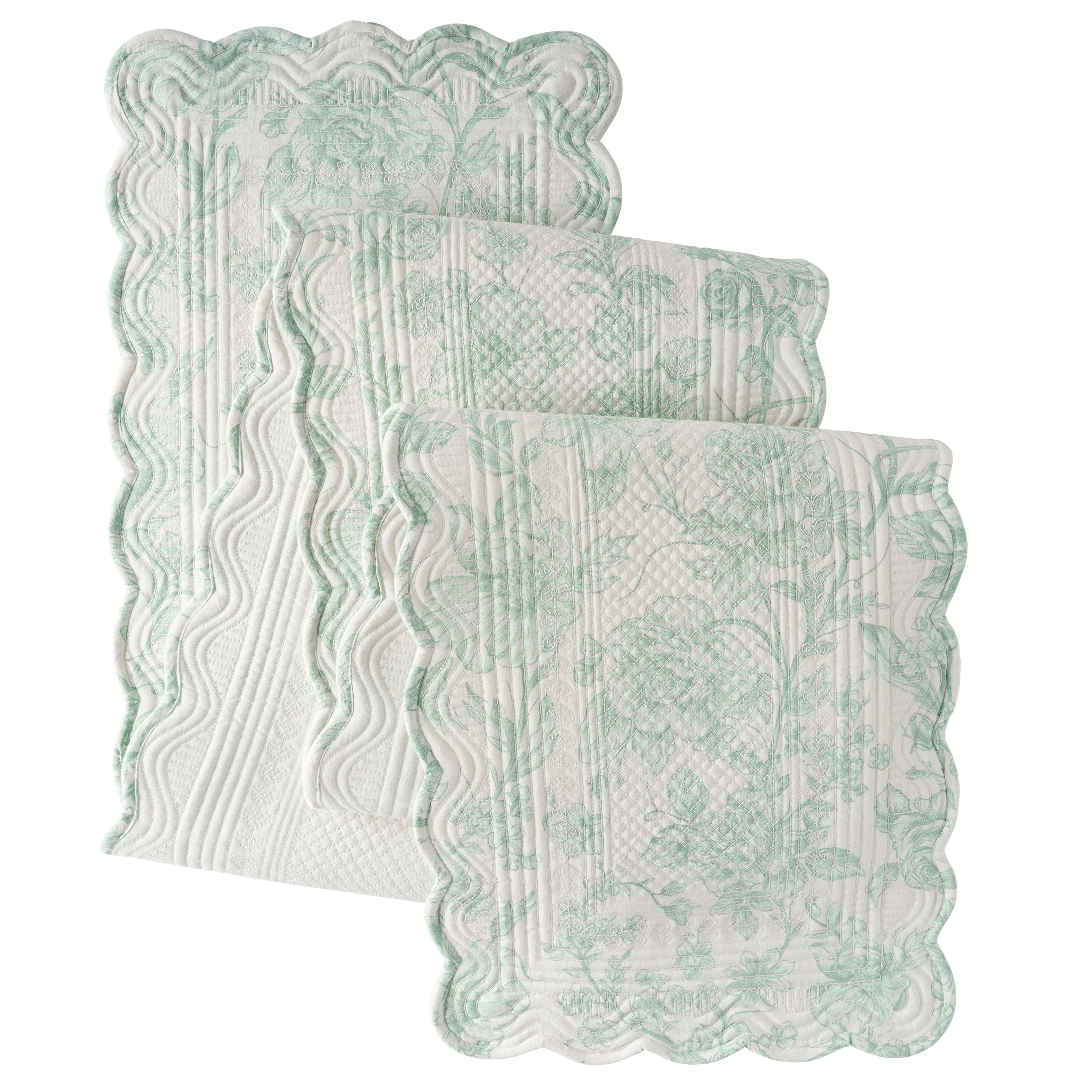 The Pioneer Woman Agatha Quilted Fabric Table Runner, Green & White, 14" x 90" | Walmart (US)