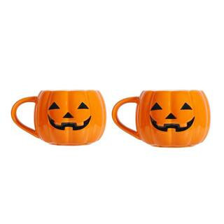 2-Piece Halloween Pumpkin Mug Set, 14 oz. Orange Ceramic Coffee Mugs for Fall Halloween Party Home Decor | The Home Depot