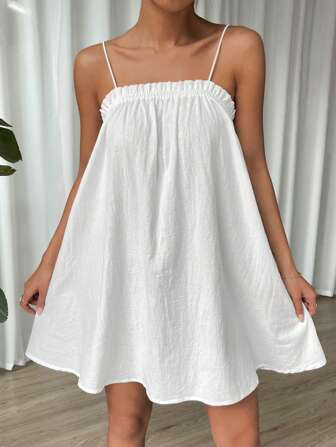 SHEIN EZwear Solid Frill Trim Cami Dress | SHEIN