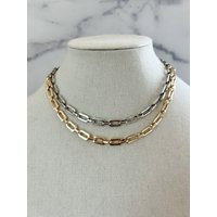 Two Tone Chunky Chain Necklace Silver & Gold Mixed Metals Carabiner Curb | Etsy (US)