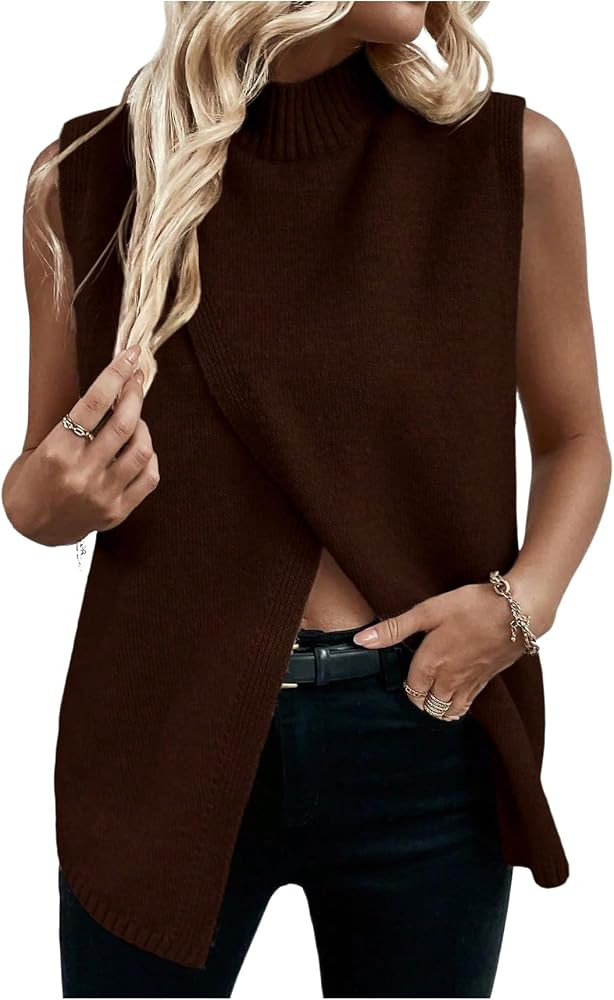 Verdusa Women's Sweater Vest Mock Neck Fall Sweaters Business Casual Outfit | Amazon (US)