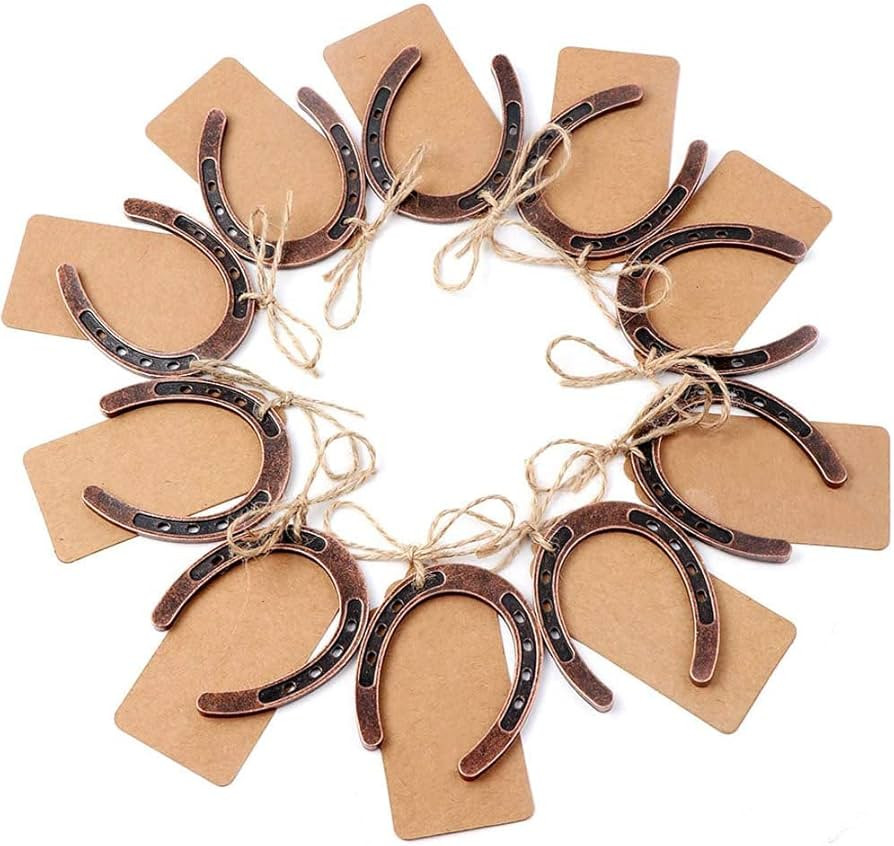 AerWo 20pcs Good Lucky Horse Shoes with Kraft Tag, Metal Mini Craft Horseshoes Decorations for Ru... | Amazon (US)