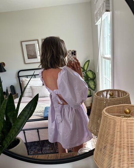 The back of this lavender dress!!! 💜💜💜🫶🏼 absolutely can’t get enough! So affordable and love for summer 🥰 code is MAKAYLA15 for 15% off!! xx 

Dress up, shop dress up, lavender, puff sleeves, babydoll dress, cut out 

#LTKunder50 #LTKSeasonal