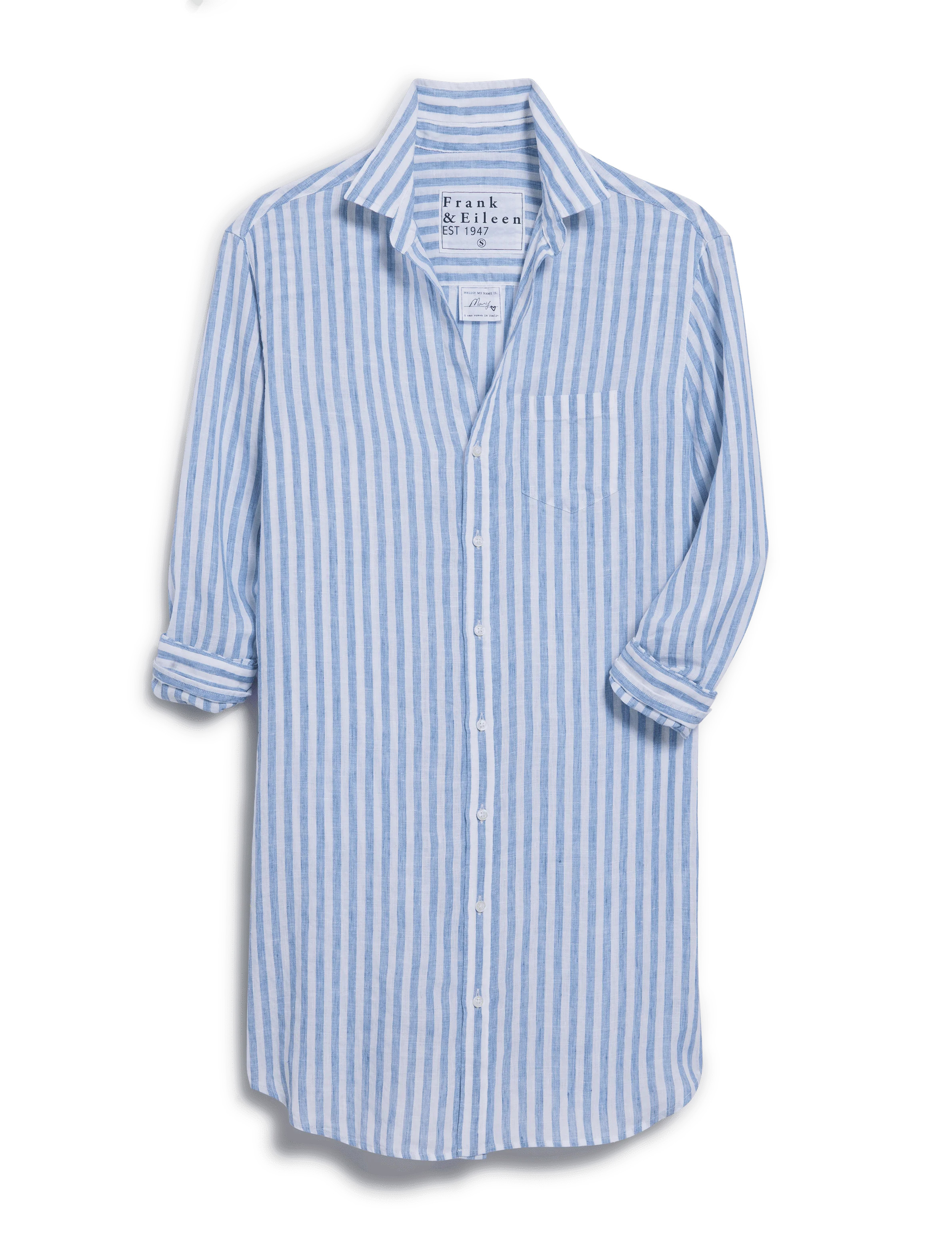 MARY White and Blue Stripe, Italian Classic Linen | Frank & Eileen