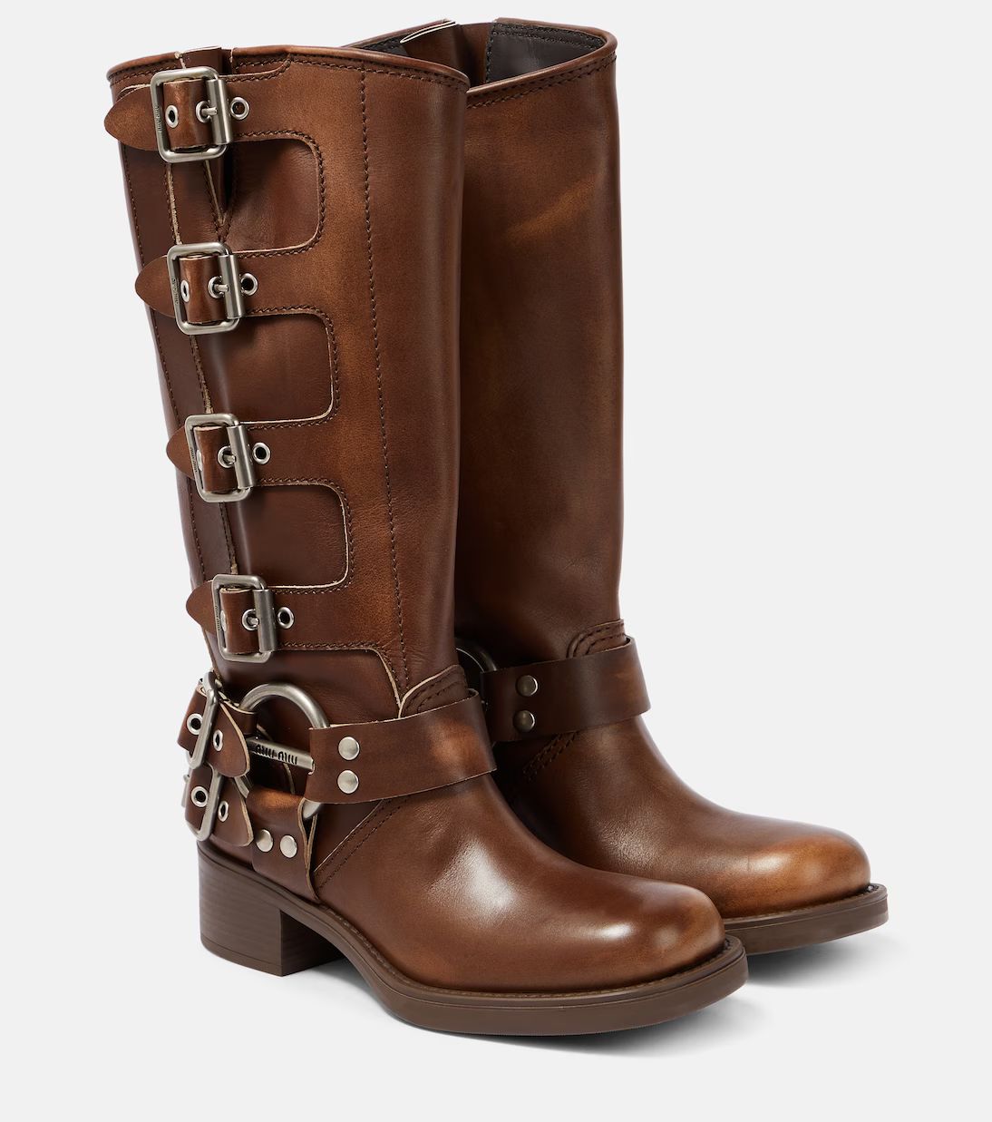 Studded leather knee-high boots | Mytheresa (UK)