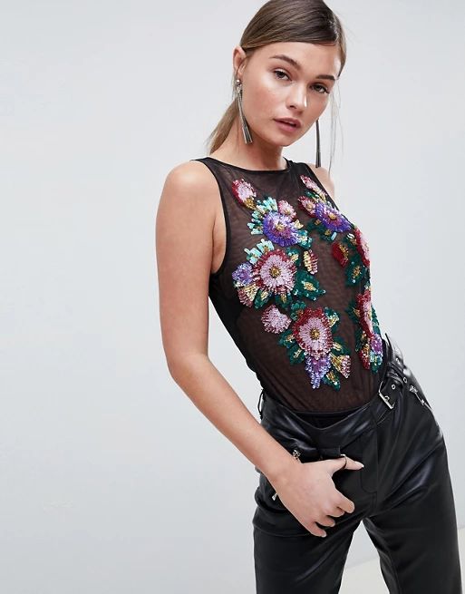 ASOS DESIGN body with placed embellishment in floral print | ASOS US