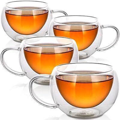 Teabloom Modern Classic Insulated Cups - Double Walled Glass Cups for Tea or Coffee - 6oz / 200ml... | Amazon (US)