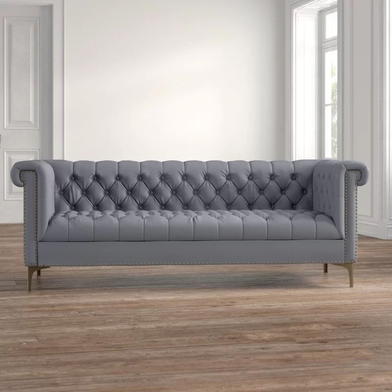 Maloney 84" Wide Faux Leather Rolled Arm Chesterfield Sofa | Wayfair North America
