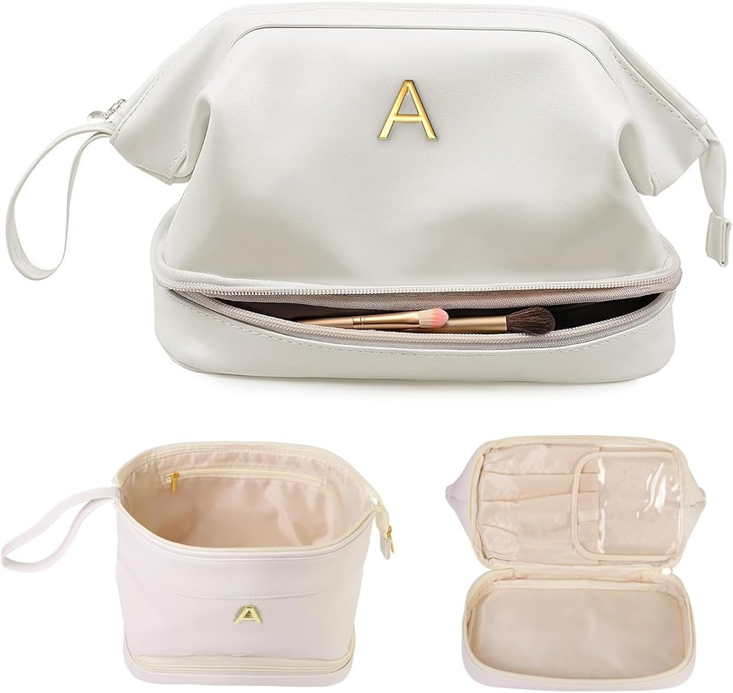 Gifts for Women, Initial Large Makeup Bag, Travel Essentials, Personalized Double Layer Cosmetic ... | Amazon (US)