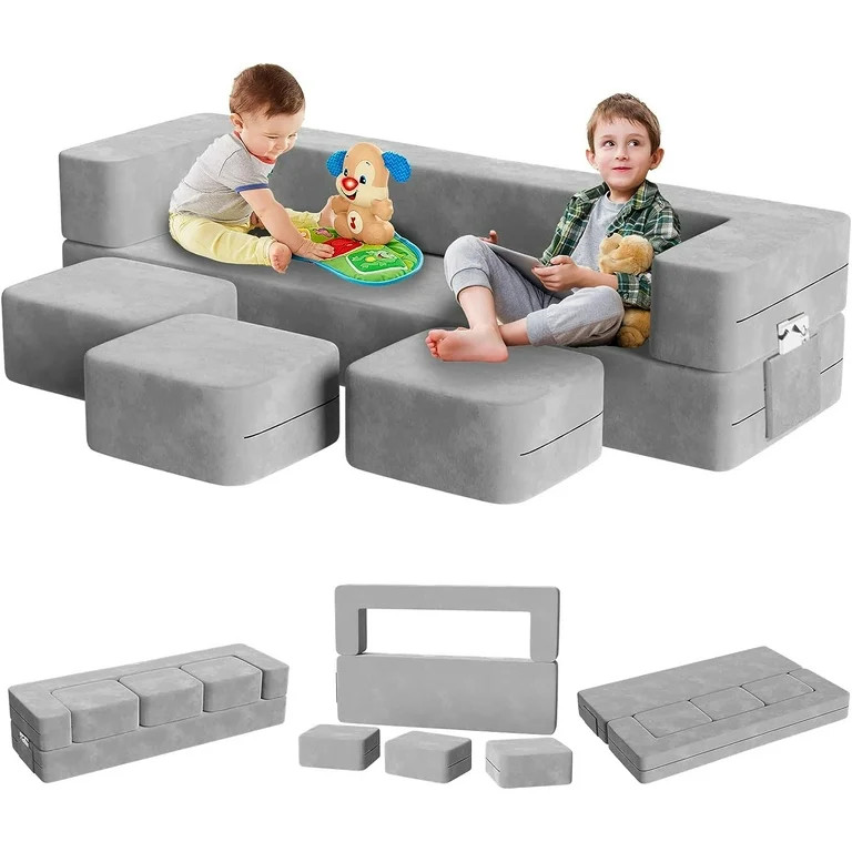 Kids Couch with 3 Ottomans, Wanan Toddler Couch for Playroom Bedroom, 5 in 1 Modular Kids Couch F... | Walmart (US)