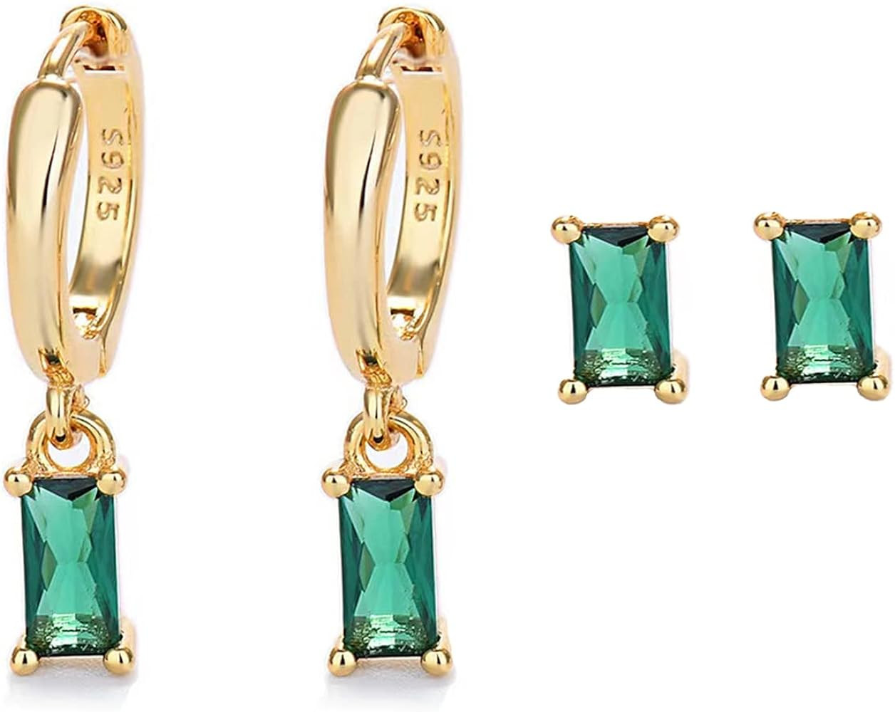 Small Gold Hoop Earrings With Green Drop, Gold Huggie Hoop Earrings For Women 14K Gold Hoops Hypo... | Amazon (US)