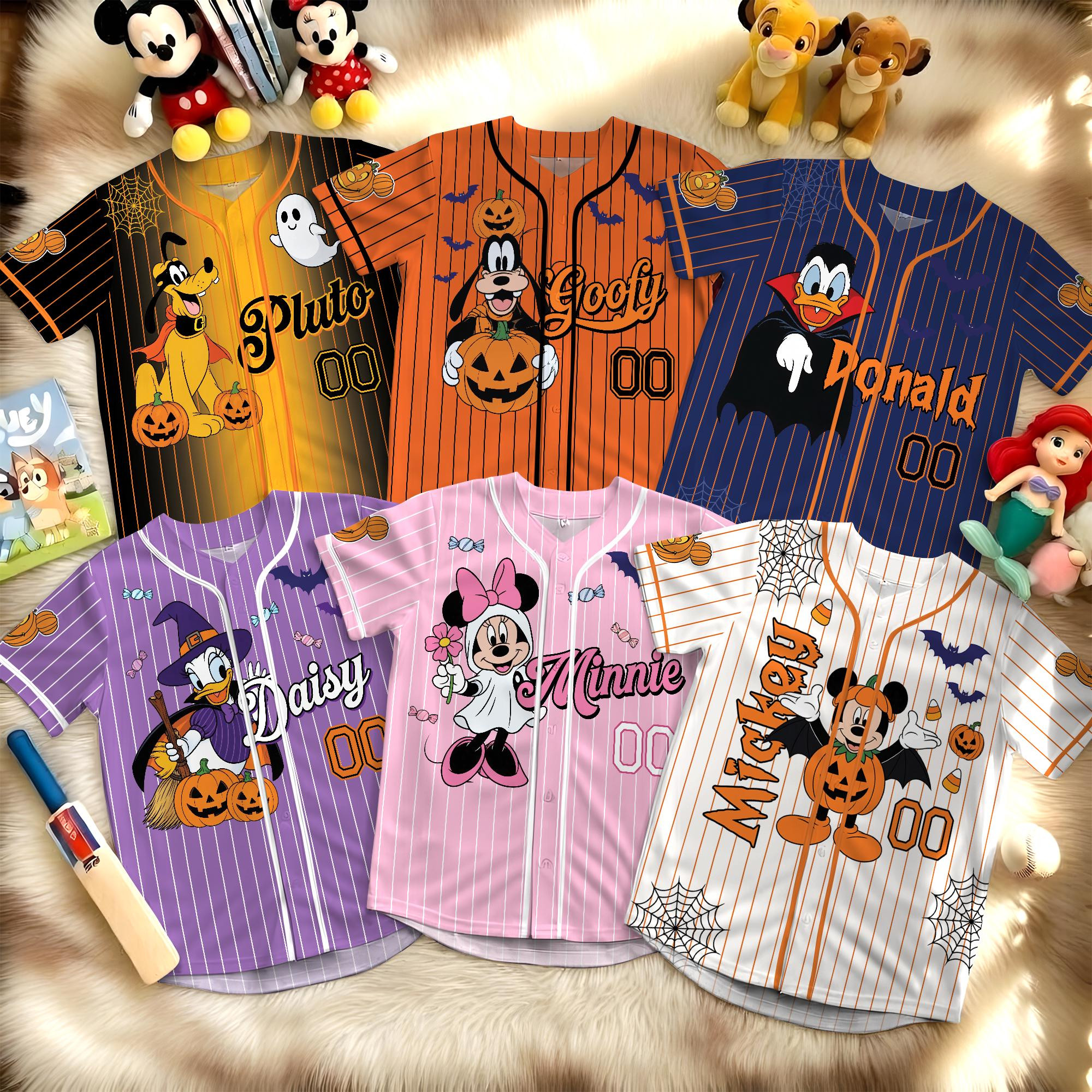 Custom Mickey and Friends Halloween Baseball Jersey, Personalized Name Number Spooky Team Shirt, Family Matching Halloween Game Day Outfit | Etsy (Global)