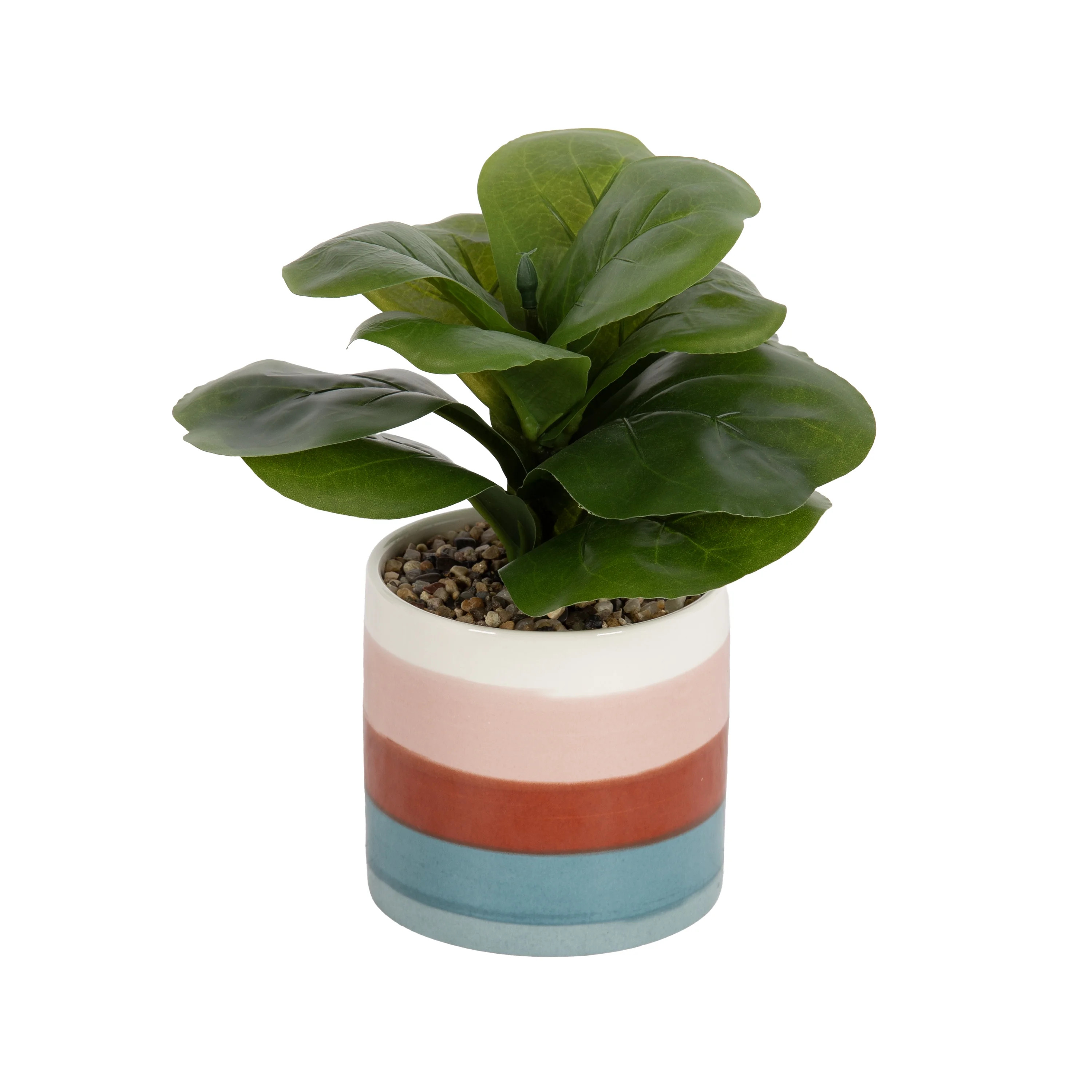 Mainstays 9" Artificial Fiddle Fig Plant in Multi-Stripe Ceramic Pot | Walmart (US)