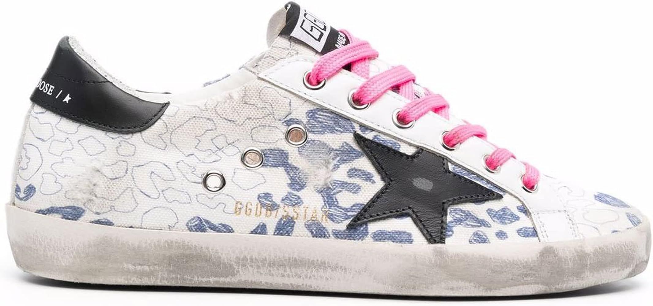 Golden Goose Super-Star Canvas Upper with Maculated Print Leather Star and Heel Womens Sneaker GW... | Amazon (US)