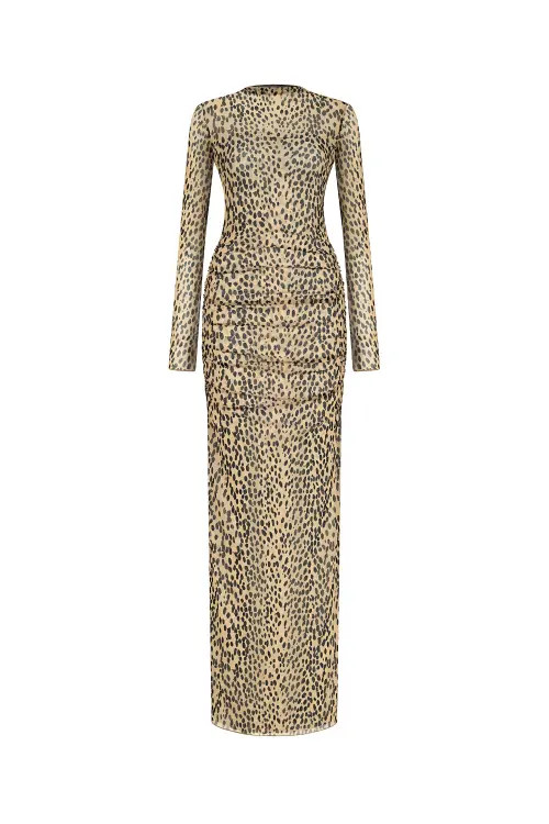 Nocturne Leopard Print Long Sleeve Dress in Multi-Colored at Nordstrom, Size Large | Nordstrom