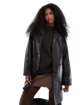 ASOS DESIGN mid length real leather jacket in black | ASOS (Global)