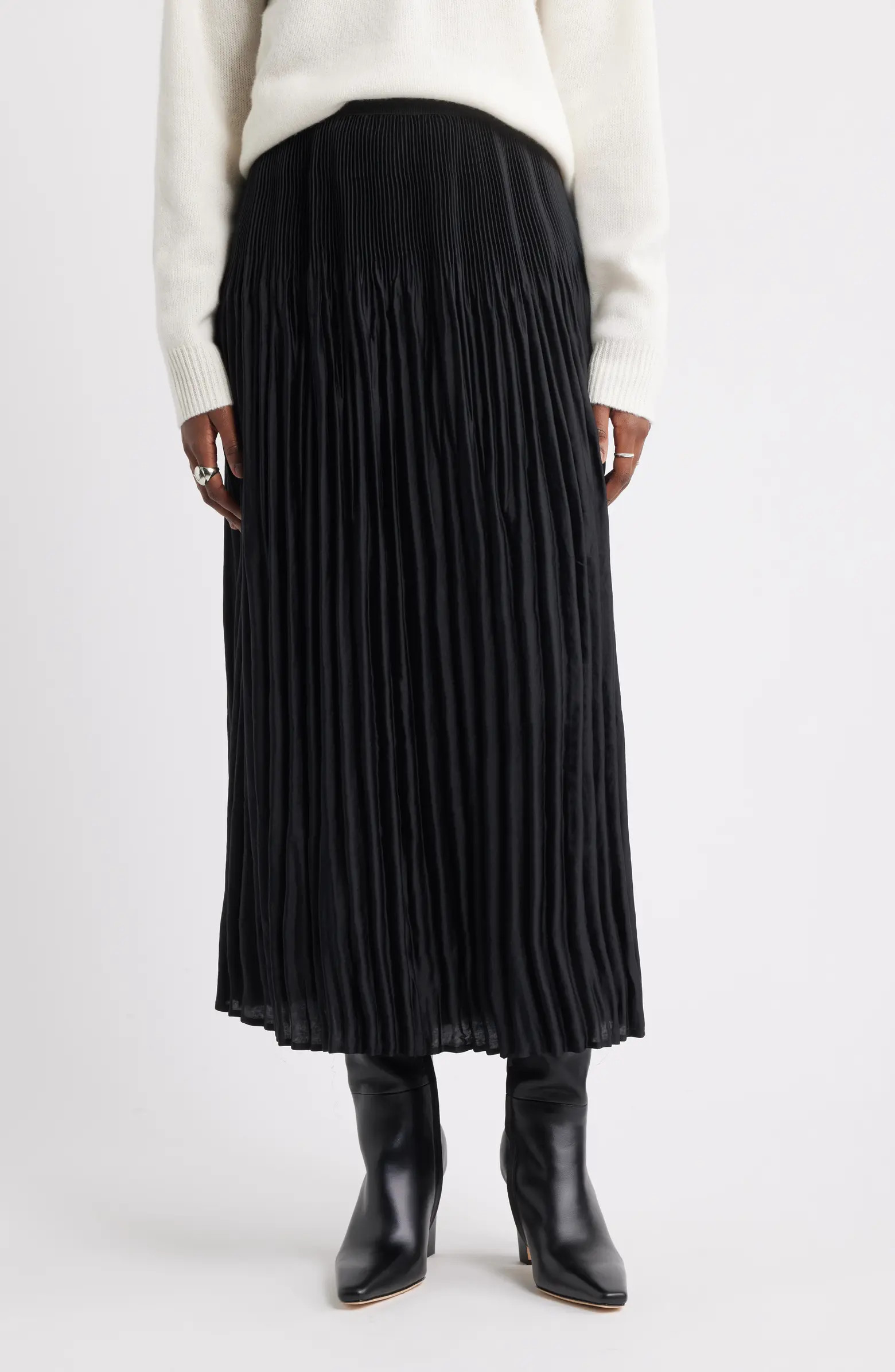 Pleated Satin Midi Skirt | Nordstrom