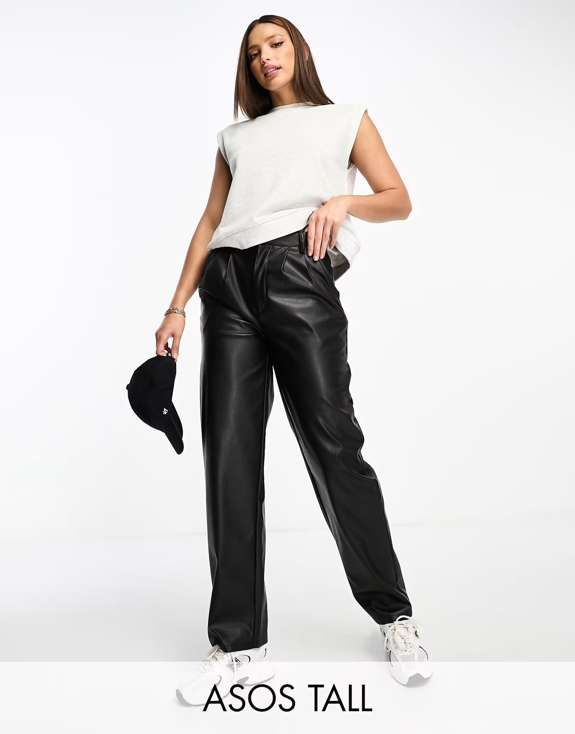 ASOS DESIGN Tall faux leather barrel leg trouser in black | ASOS (Global)