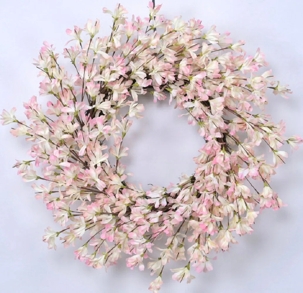 Primrue 24" Handcrafted Faux Forsythia Silk Wreath for Front Door & Reviews | Wayfair | Wayfair North America