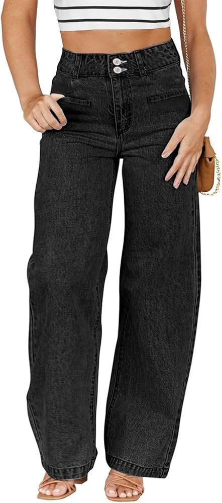 Eytino Women Plus Size Wide Leg Jeans High Waisted Stretchy Straight Leg Jeans Loose Trendy Denim... | Amazon (US)