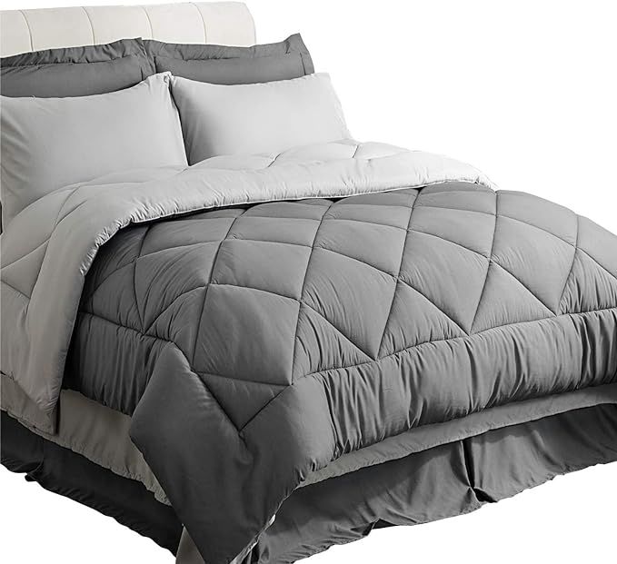 Amazon.com: Bedsure Full/Queen Comforter Set - 8 Pieces Reversible Bed Set Bed in A Bag Queen wit... | Amazon (US)
