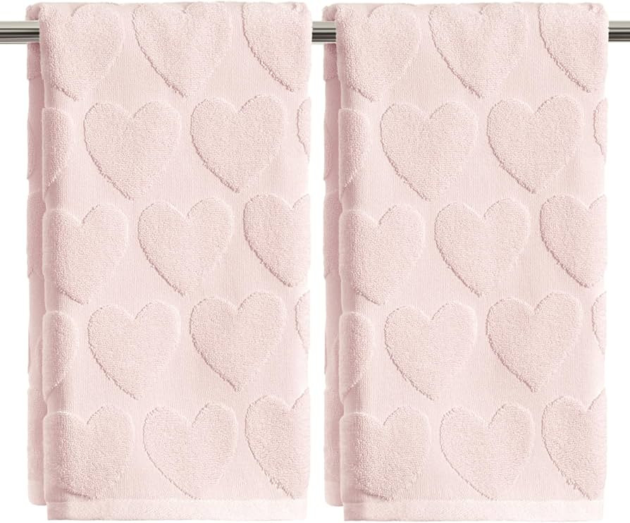 Artoid Mode 2 Pcs Pink 3D Love Heart Jacquard Valentine Hand Towels for Bathroom, 100% Cotton Sof... | Amazon (US)