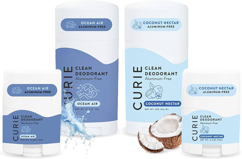 Curie Natural Deodorant for Women - Coconut Nectar + Ocean Air - Stick + Travel Size Bundle - Alu... | Amazon (US)