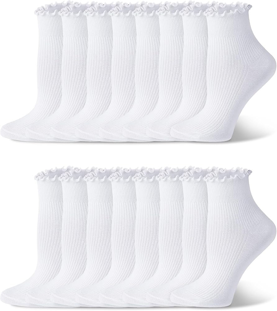 Justay 8 Pairs Ruffle Socks Woman Cute Frilly Soft Cotton Crew Ankle Socks for Women Gifts | Amazon (US)