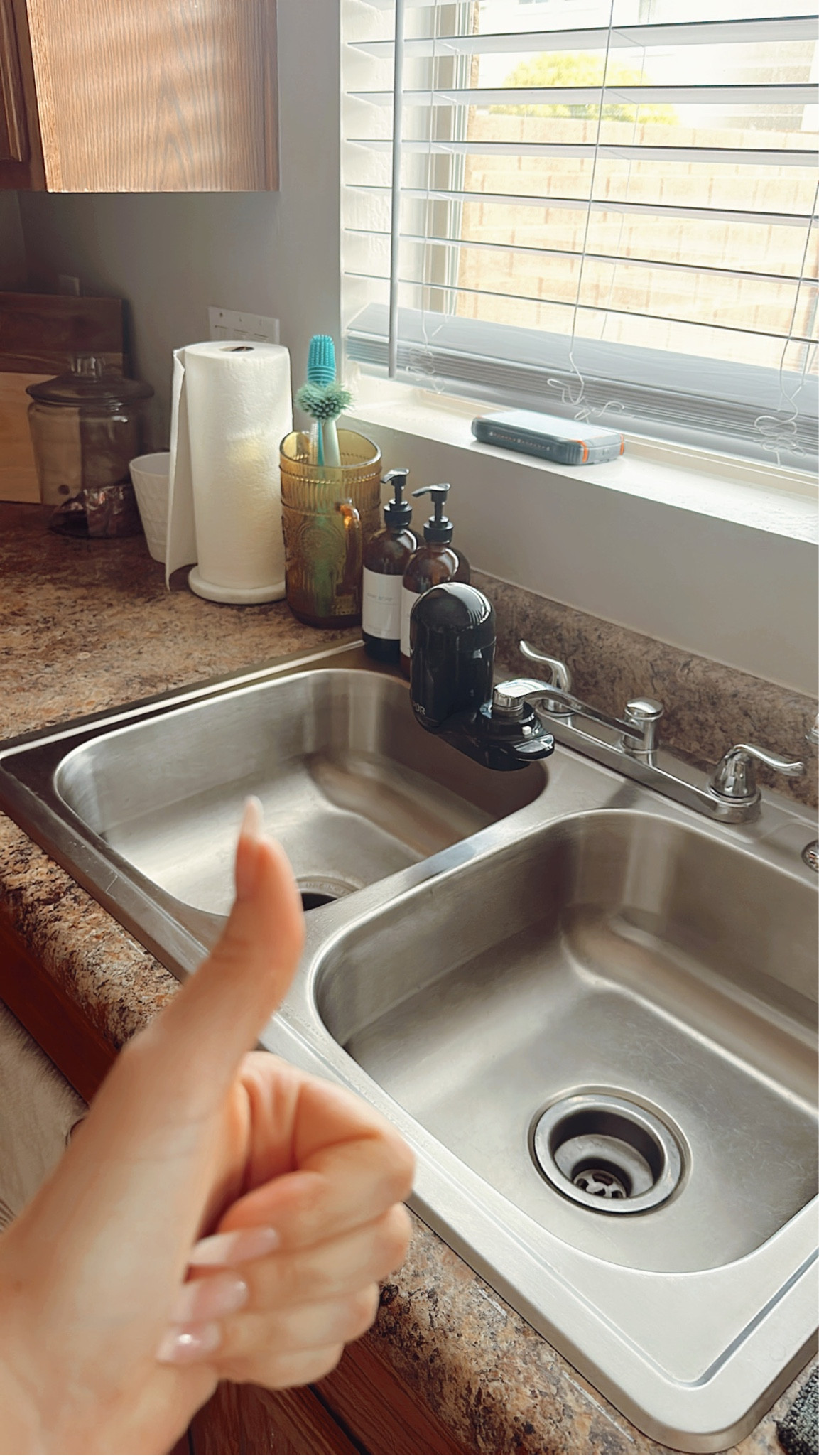 Just a few kitchen/sink essentials from Walmart and Amazon. 

Suction cup dish brush, silicone bottle brush, amber glass soap dispensers, Pur water filter. 

#LTKHome #LTKFindsUnder50