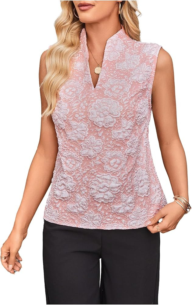 SOLY HUX Women's Work Outfits V Neck Sleeveless Blouses Summer Casual Tank Tops Business Office D... | Amazon (US)