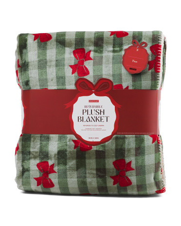 Checker Bow Reverse To Sherpa Blanket | TJ Maxx