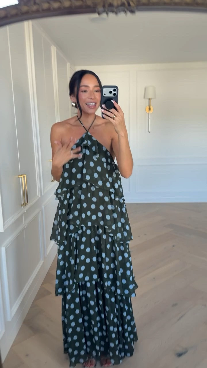 Use code NENA for 25% off this Fall wedding guest dress 🍂 This polka dot wedding guest dress is so fun and different! I love the halter top and the green & blue color combination is perfection 🤩 Wearing size S maxi dress

#LTKSeasonal #LTKWedding #LTKSaleAlert