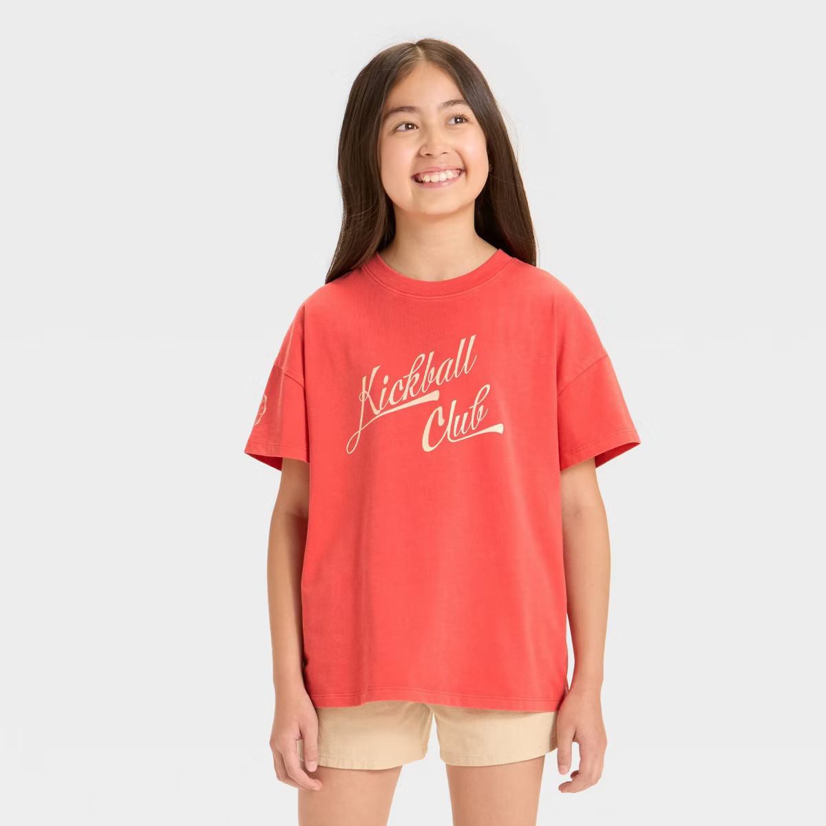 Girls' Short Sleeve Knit Oversized Graphic T-Shirt - Cat & Jack™ Red S | Target