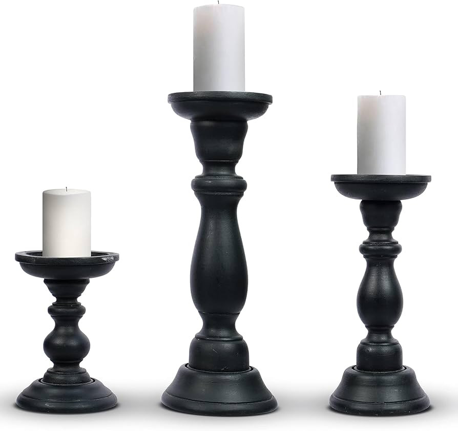 Mela Artisans Tuli Mango Wood Candle Holders - Matte Black, Set of 3 | Amazon (US)