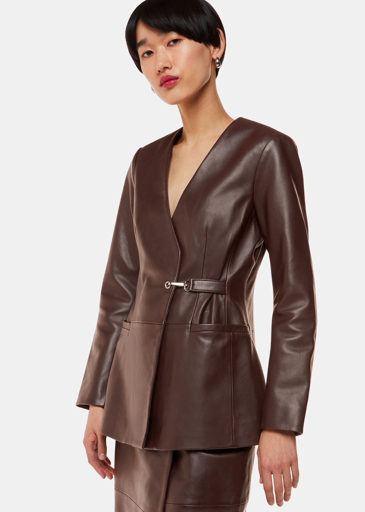 Chocolate Josie Wrap Leather Blazer | WHISTLES | Whistles UK | | Whistles