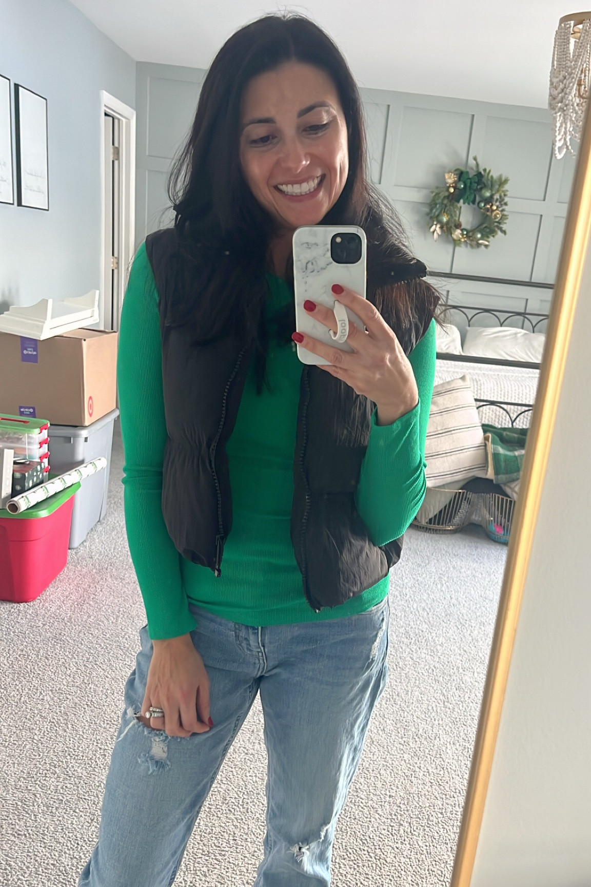 the coziest ribbed long sleeve + cropped puffer everyone needs in every color 💚🖤