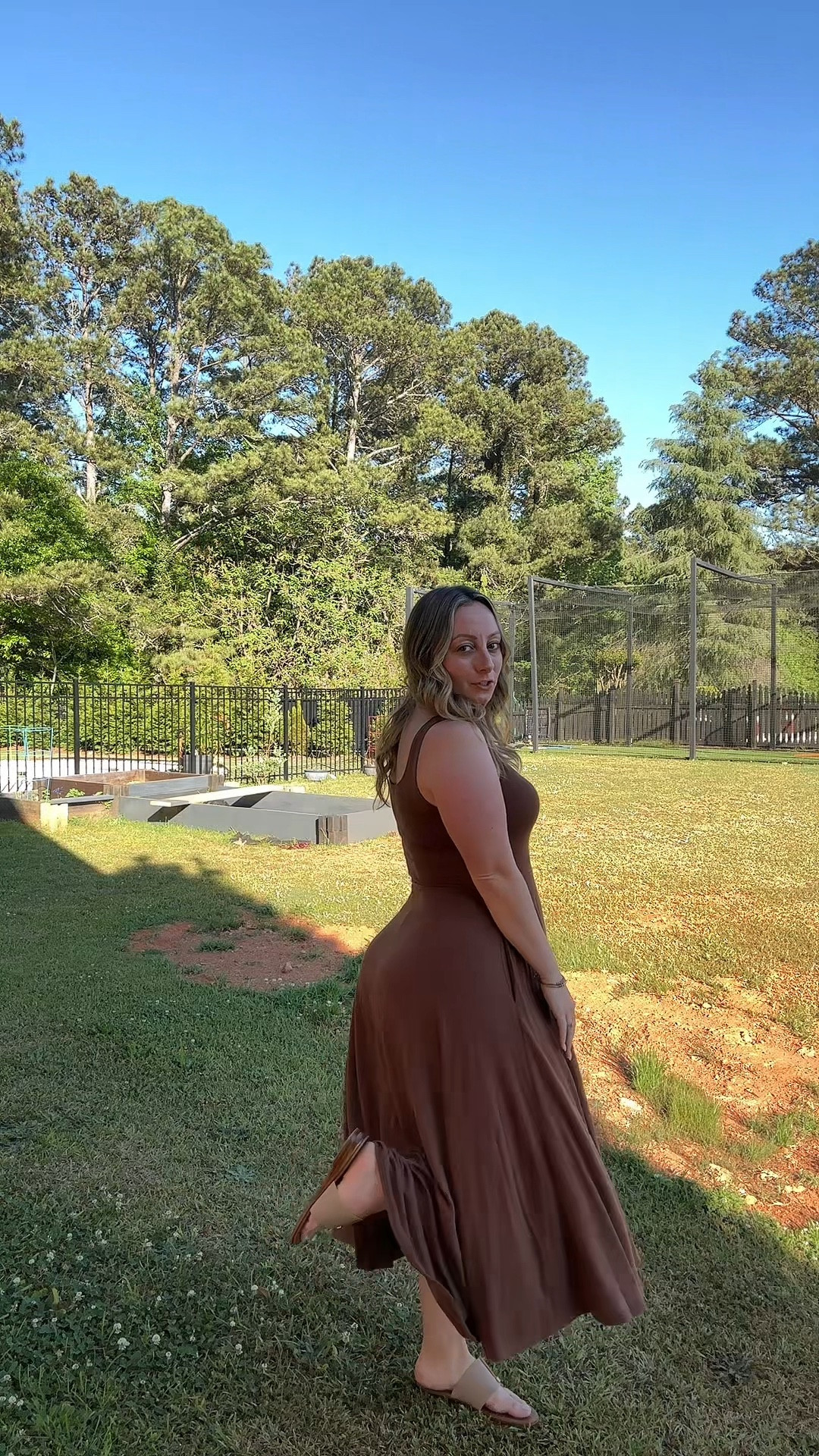 My go-to dress right now.. it’s cute comfortable, and versatile. ￼#quince #dress #ootd #momlife #summerdress 

#LTKMidsize #LTKSeasonal #LTKmomlife