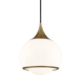 MITZI HUDSON VALLEY LIGHTING Reese 1-Light Aged Brass Medium Pendant-H281701M-AGB - The Home Depo... | The Home Depot