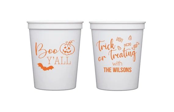 Halloween cups, Halloween party cups, Trick or treating cups, Boo y'all cups, Personalized plasti... | Etsy (US)