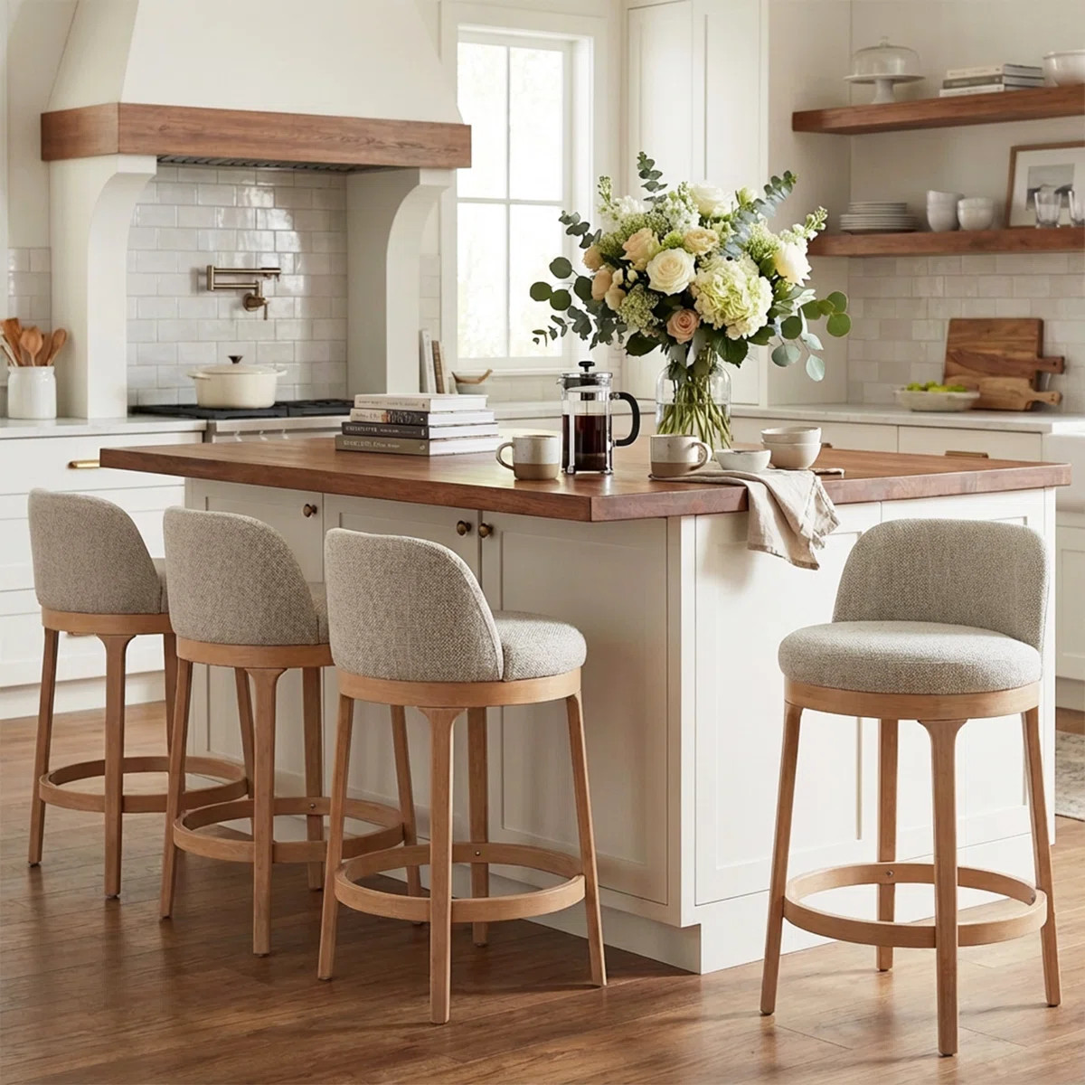 Mayfield Modern Minimalist Rubberwood Upholstered Counter Stool with Ergonomic Backrest | Wayfair North America