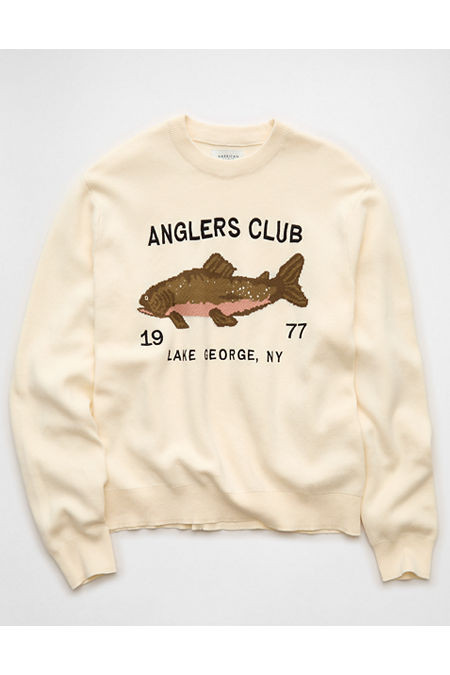 AE Trout Graphic Crew Neck Sweater Men's Natural M Tall | American Eagle Outfitters (US & CA)