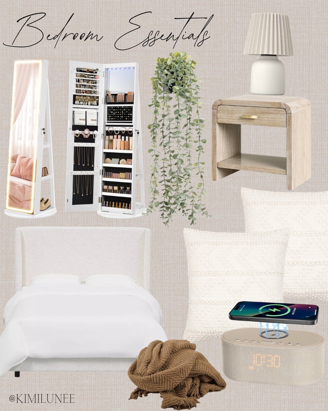 Bedroom Must haves to make  to make you feel super fancy! <3
#bedroom #bed #nightstand #mirror #lamp #throwblanket #clock 

#LTKU #LTKHome