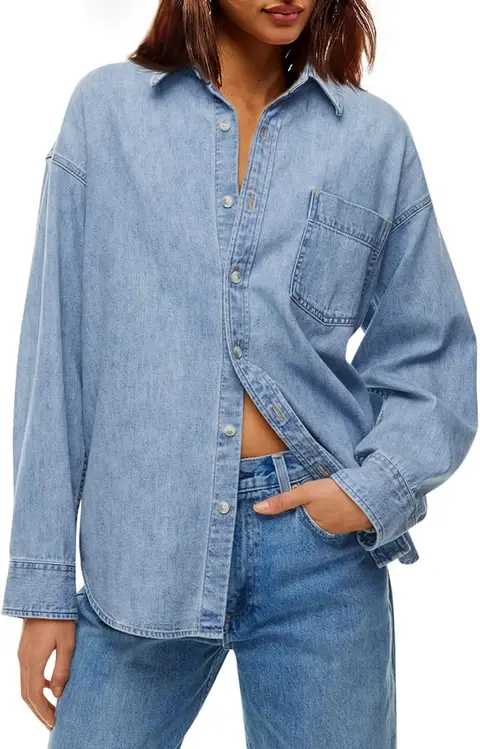 Cicy Bell Women Oversized Denim Shirt Jean Jacket Trendy Button Down Shirts