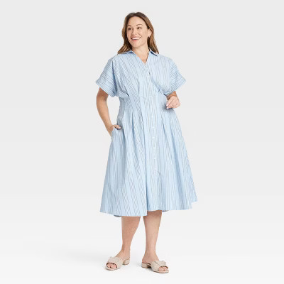 Women's Short Sleeve Pleated Midi Shirtdress - Ava & Viv™ | Target