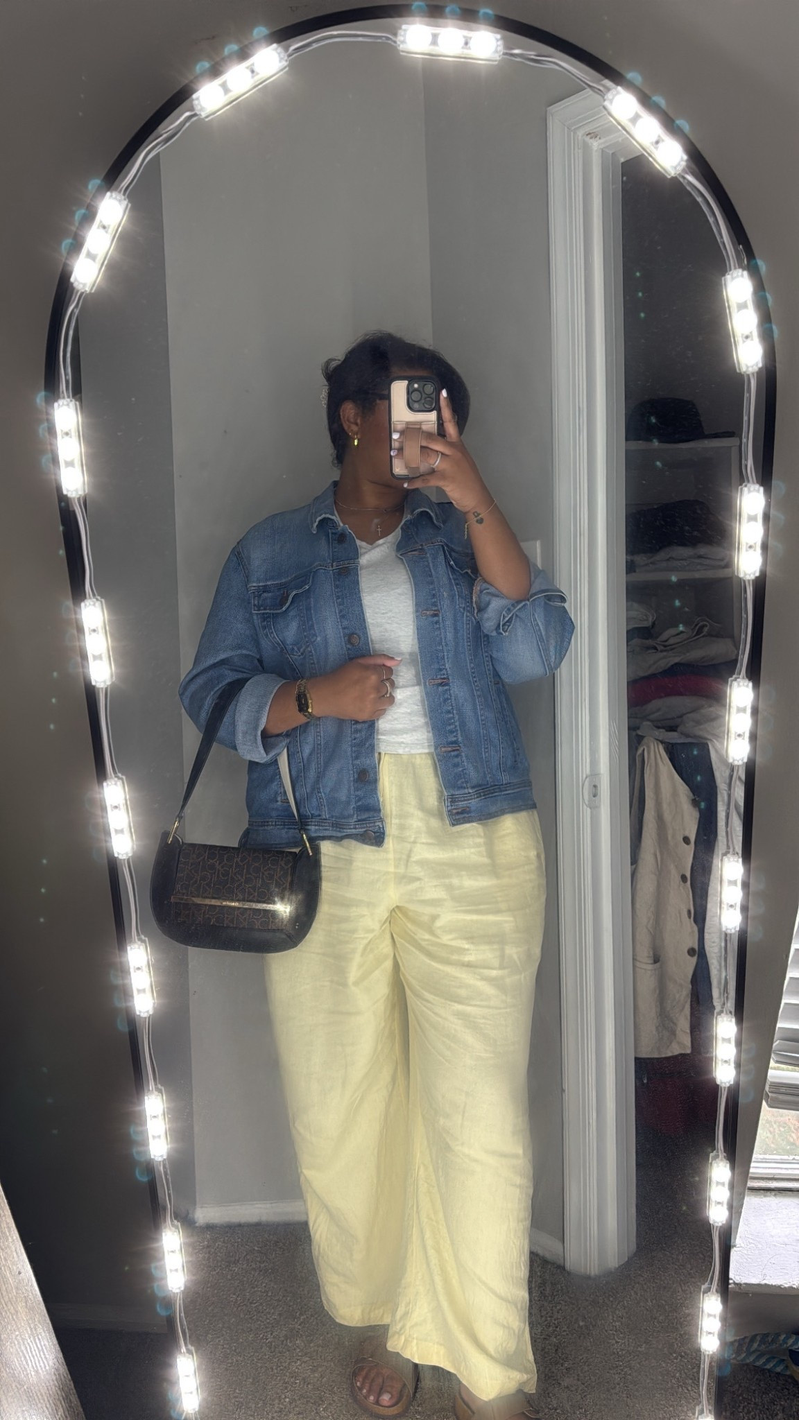 Easy dinner look for hotpot night 🍲✨ Yellow linen pants, a classic denim jacket, and my favorite Calvin Klein shoulder bag for a casual-chic vibe. Love an outfit that feels comfy but still put together. #DinnerOutfit #HotpotStyle #LinenSeason #DenimJacketLook #LTKCurves #WeekendVibes #CasualChic #LTKDinnerLook

#LTKU #LTKItBag #LTKStyleTip